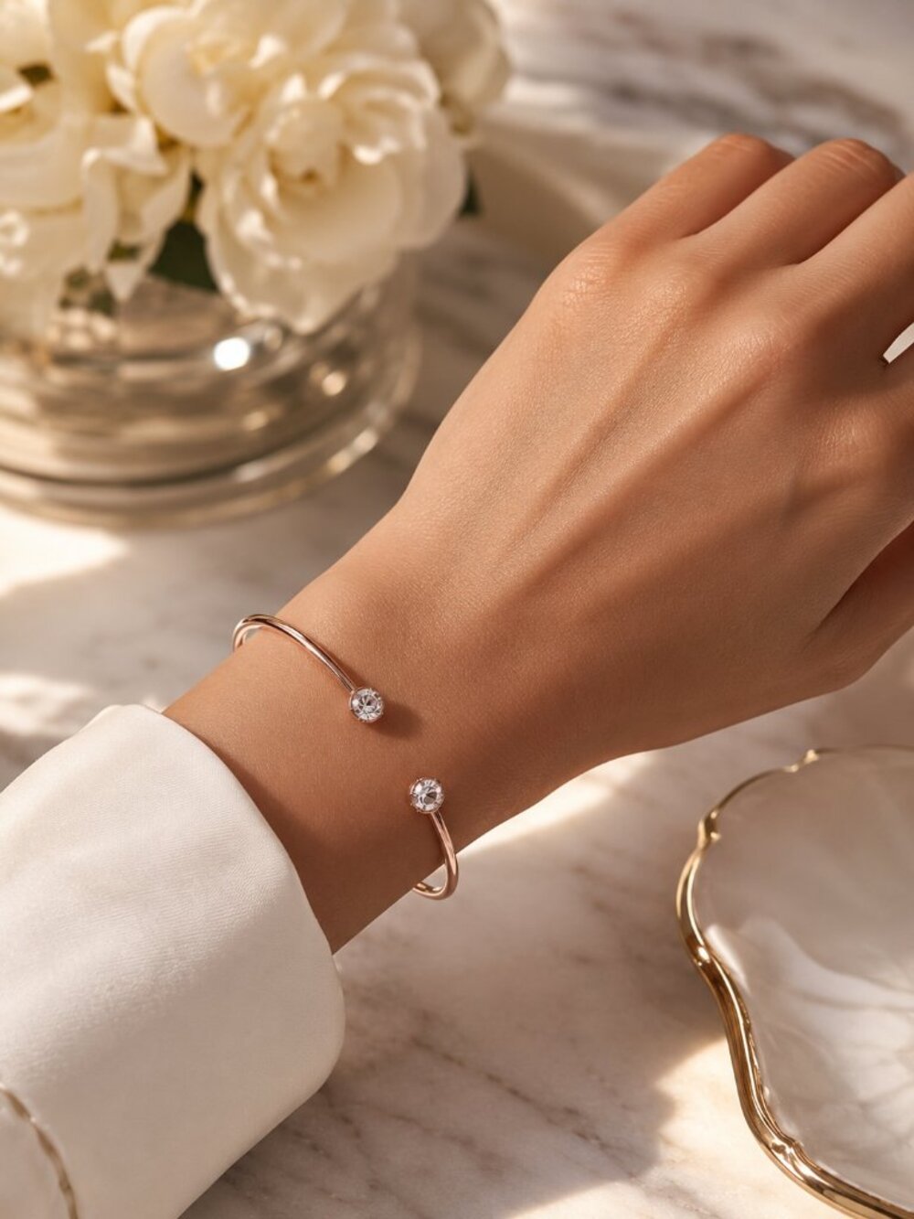 Kate Spade Rose Gold Tone Crystal Cuff Bracelet Hinged Bangle
